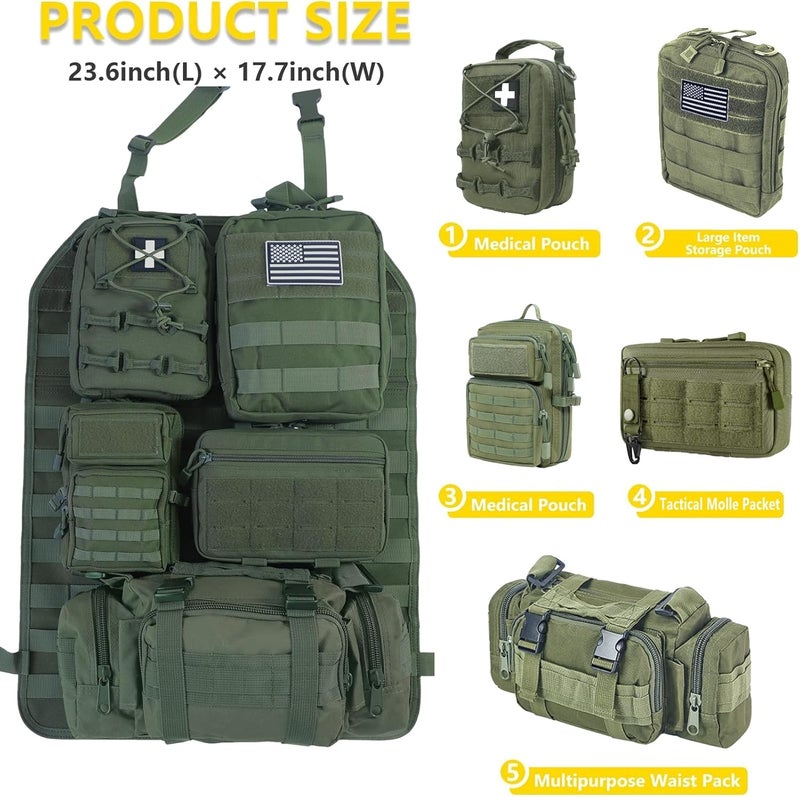 Jimikay Universal Tactical Seat ​Back Organizer Vehicle Molle Panel Organizer Storage Bag with 5 Detachable Molle Pouch for All Vehicel Such as Jeep,Truck,SUV, Car, Ford,Chevy etc - Image 4